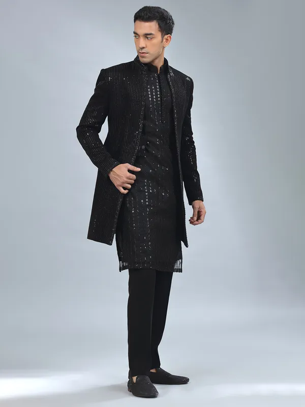 Amazing black terry rayon indowestern