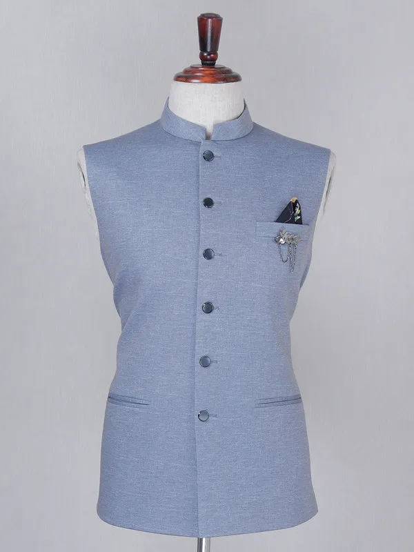 Amazing blue cotton silk wedding wear waistcoat