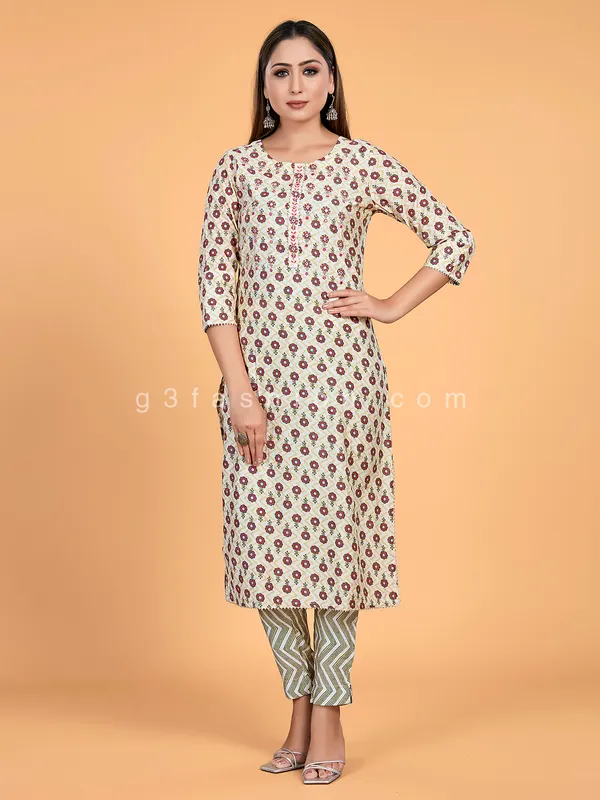 Amazing cotton printed beige kurti set