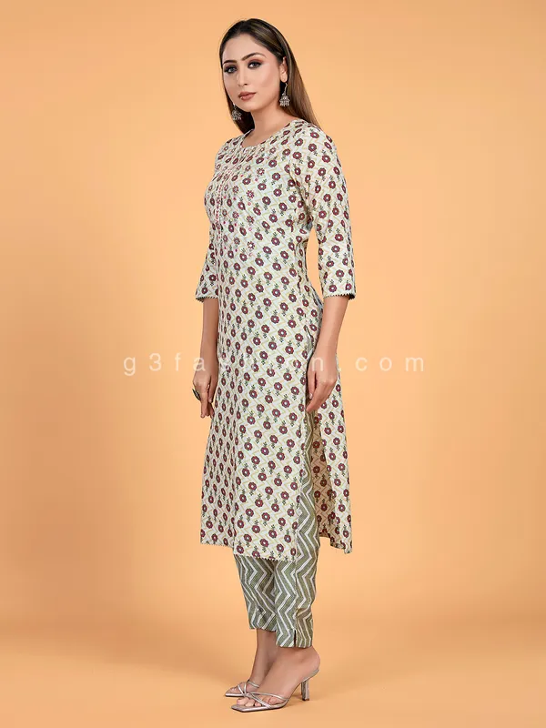Amazing cotton printed beige kurti set