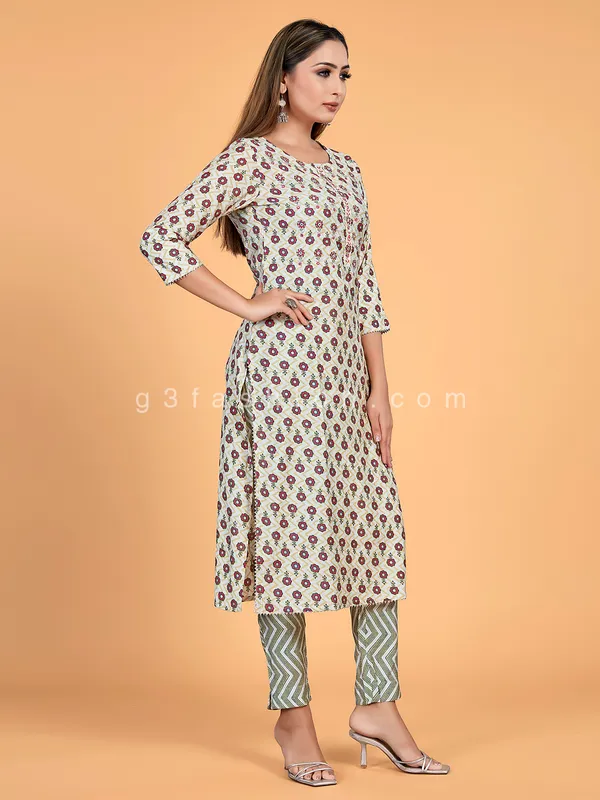 Amazing cotton printed beige kurti set