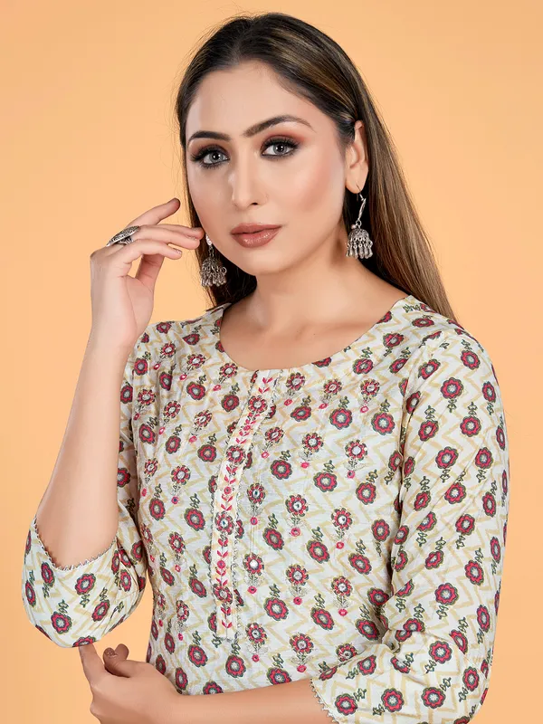Amazing cotton printed beige kurti set
