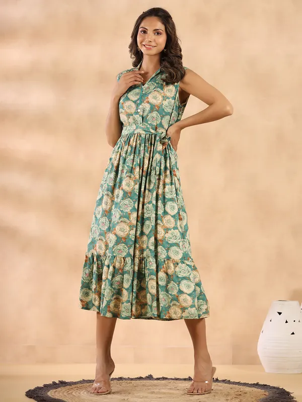 amazing cotton printed sea green kurti