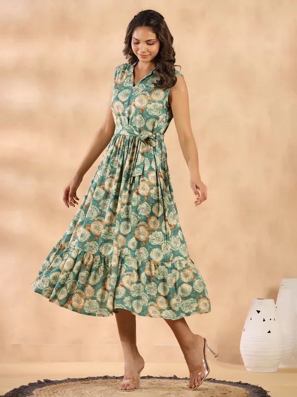 amazing cotton printed sea green kurti