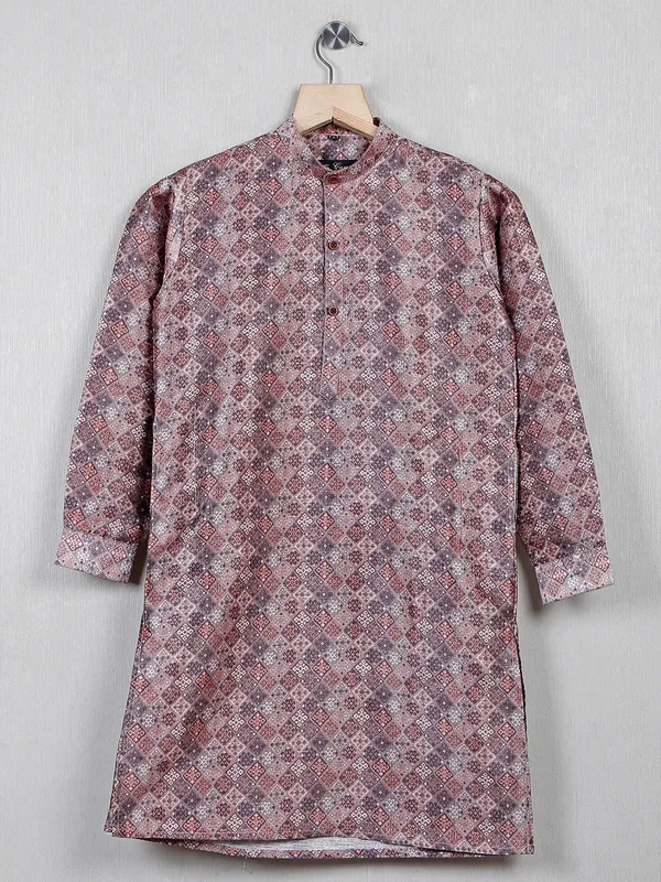 Amazing cotton silk printed brown kurta suit