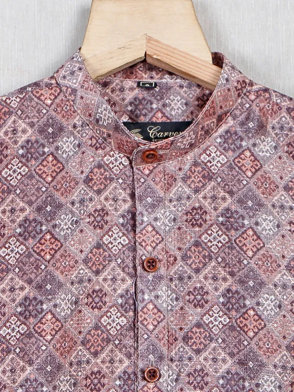 Amazing cotton silk printed brown kurta suit