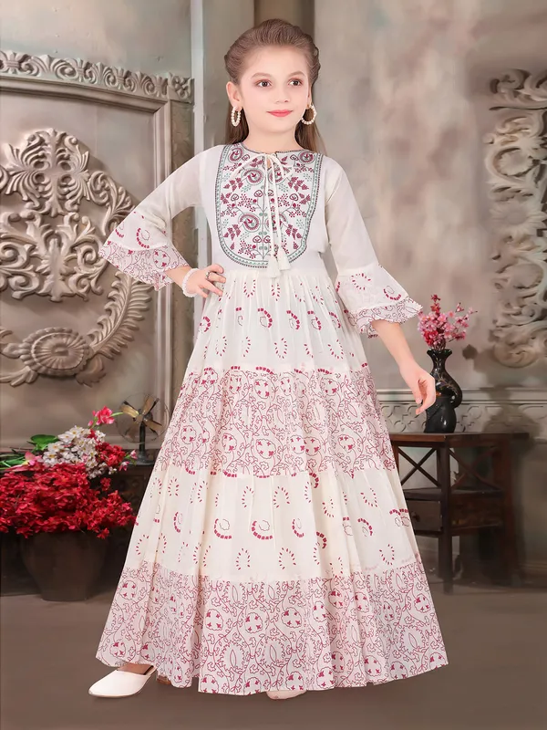 Amazing cream embroidery anarkali suit