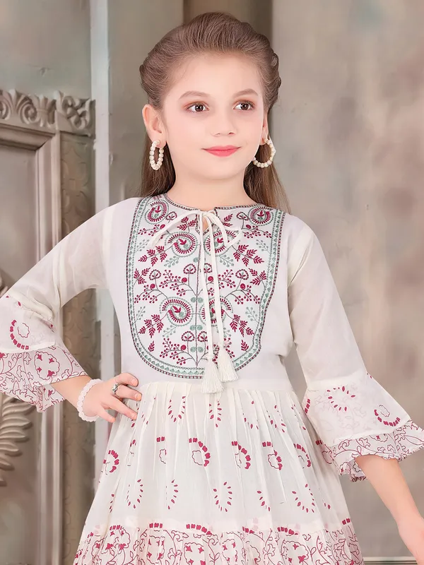 Amazing cream embroidery anarkali suit