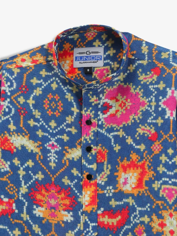 Amazing dark blue cotton printed kurta