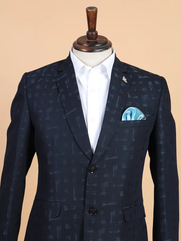 Amazing dark blue printed terry rayon blazer