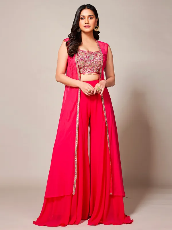 Amazing dark pink georgette palazzo suit