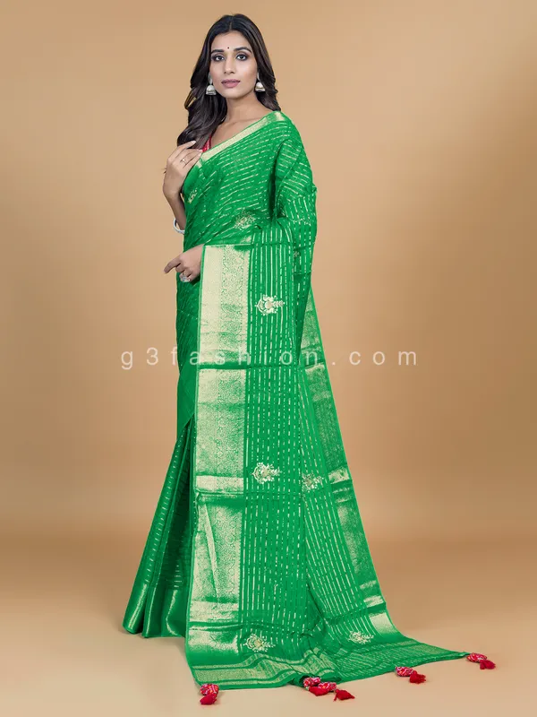 Amazing green organza saree for festive