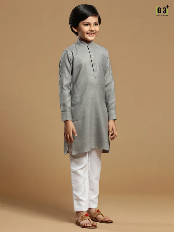 Amazing grey color cotton kurta suit for boys