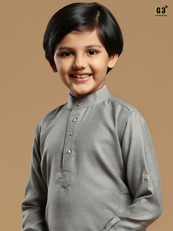 Amazing grey color cotton kurta suit for boys