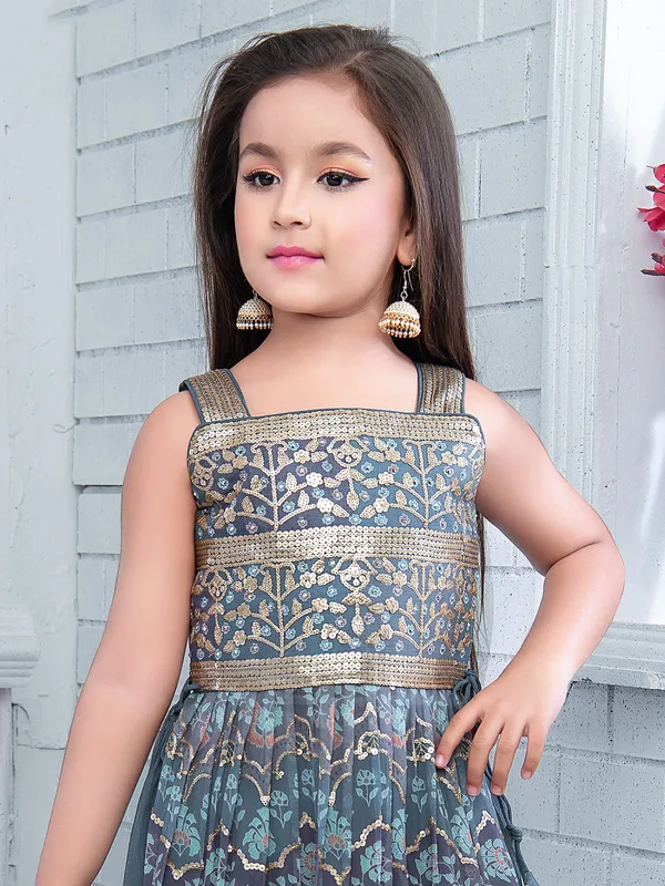 Amazing grey printed georgette palazzo set