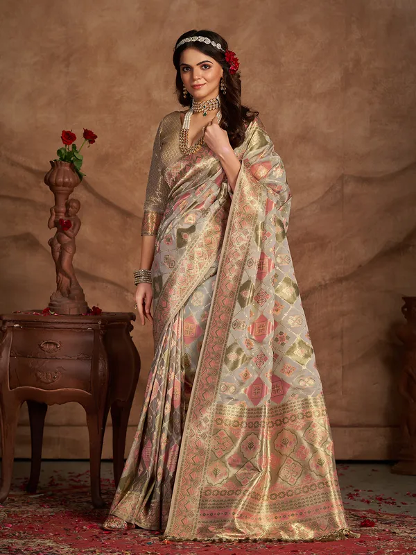 Amazing grey silk saree