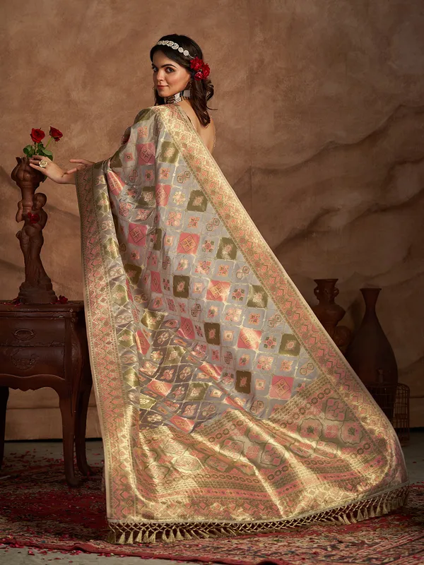 Amazing grey silk saree