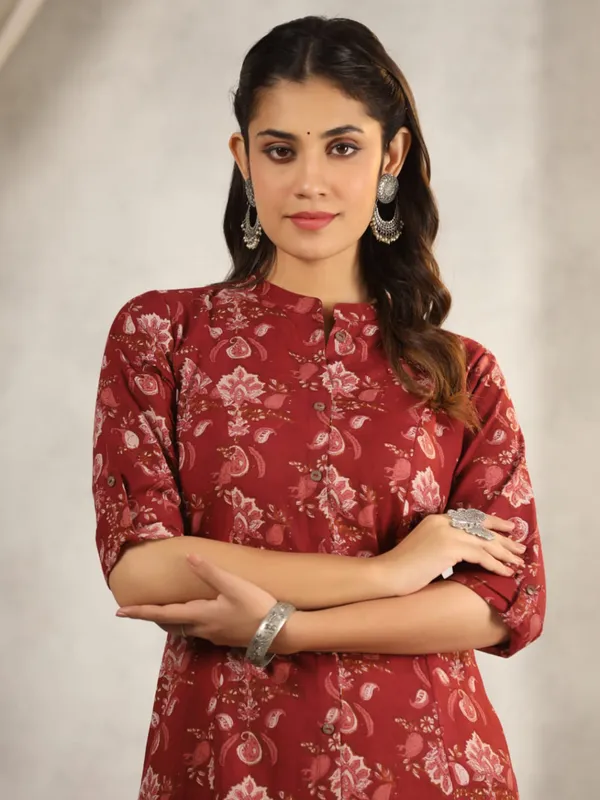 Amazing maroon cotton printed kurti