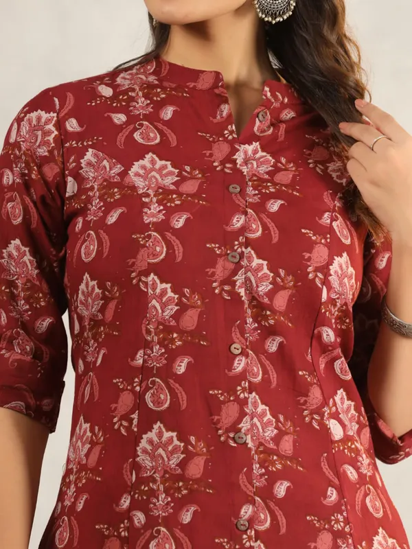 Amazing maroon cotton printed kurti
