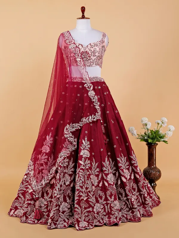 Amazing maroon raw silk lehenga choli