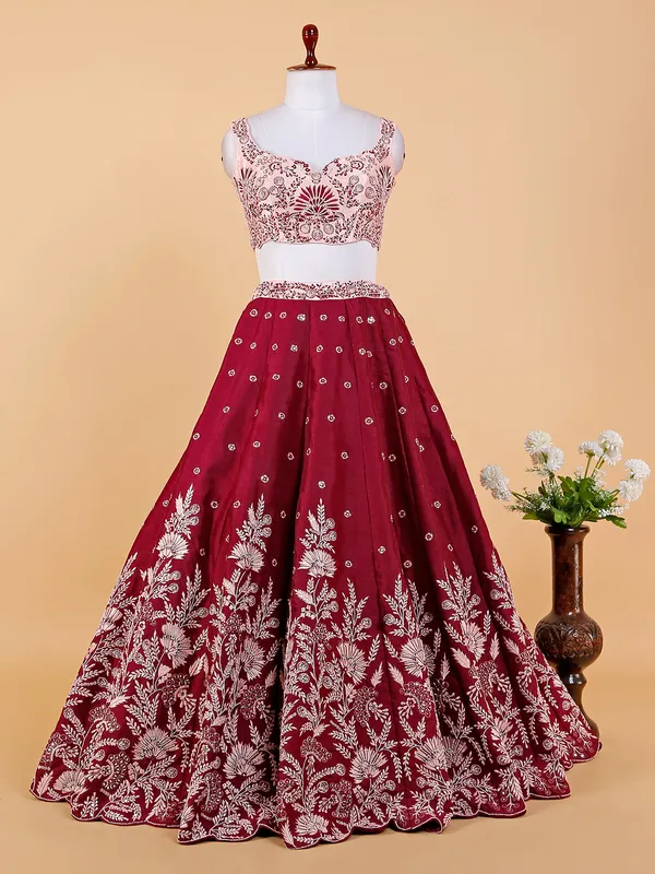 Amazing maroon raw silk lehenga choli