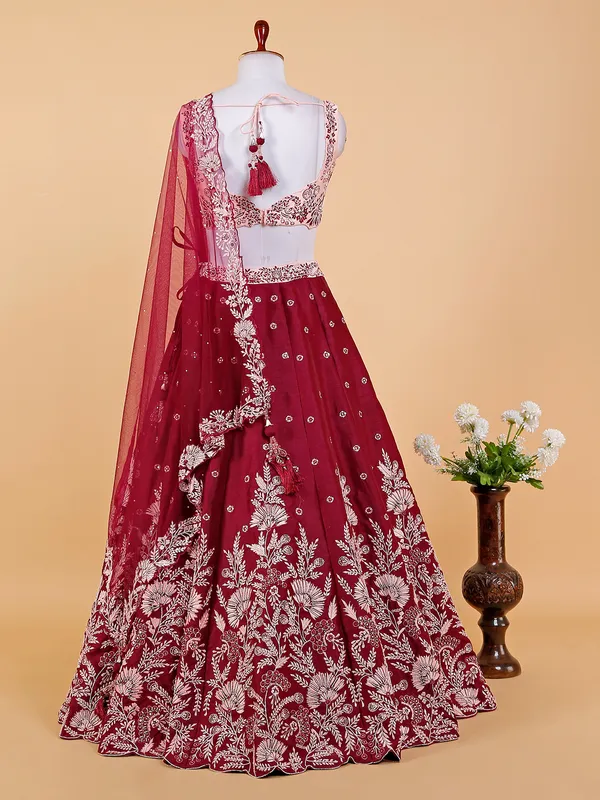Amazing maroon raw silk lehenga choli