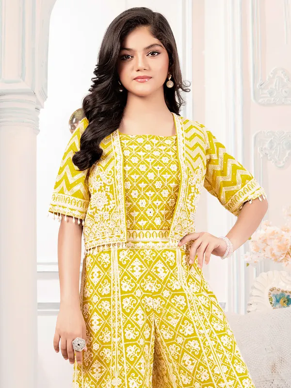 Amazing mehendi yellow palazzo salwar suit