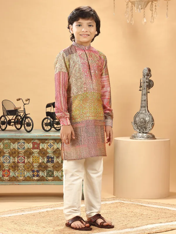 Amazing multi color silk printed kurta suit