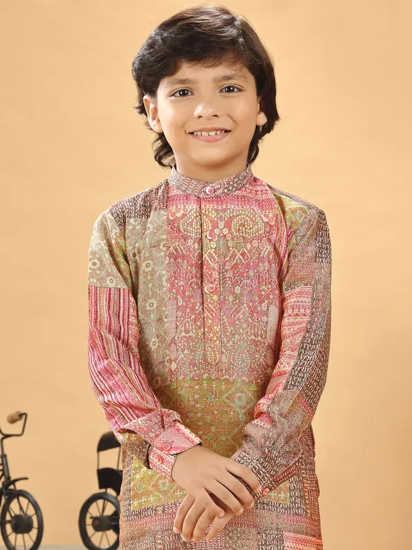 Amazing multi color silk printed kurta suit