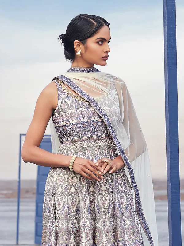 Amazing off white chanderi silk anarkali suit