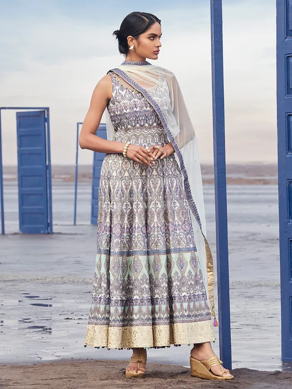 Amazing off white chanderi silk anarkali suit