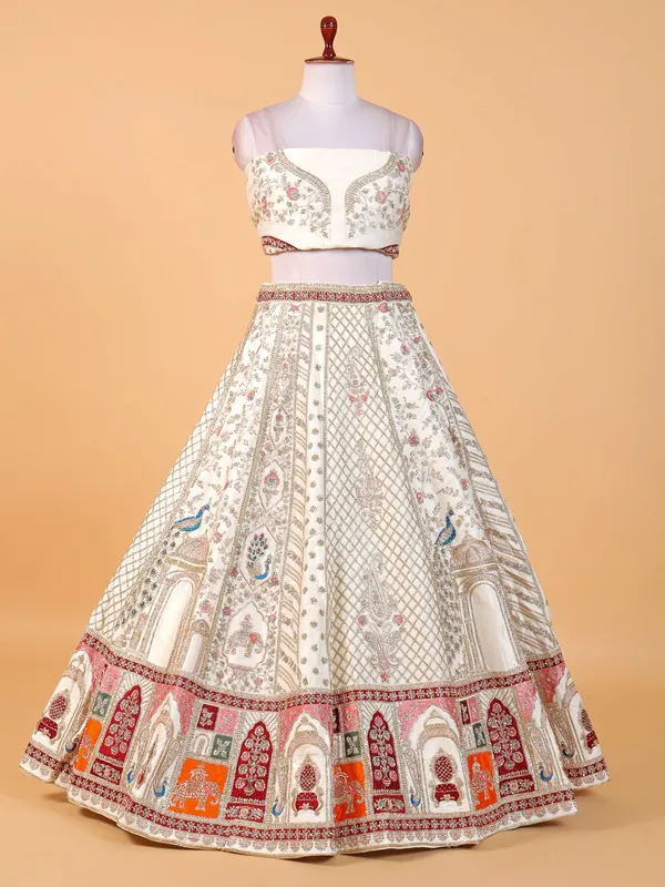 Amazing off-white raw silk lehenga choli
