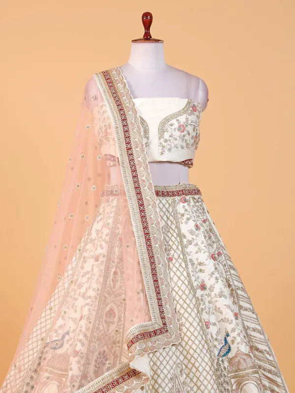 Amazing off-white raw silk lehenga choli