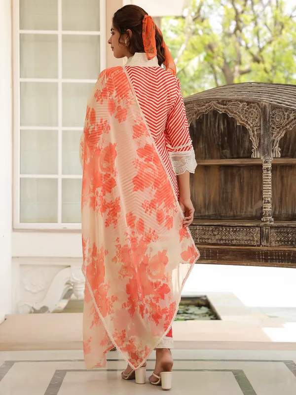 Amazing orange cotton silk printed kurti set