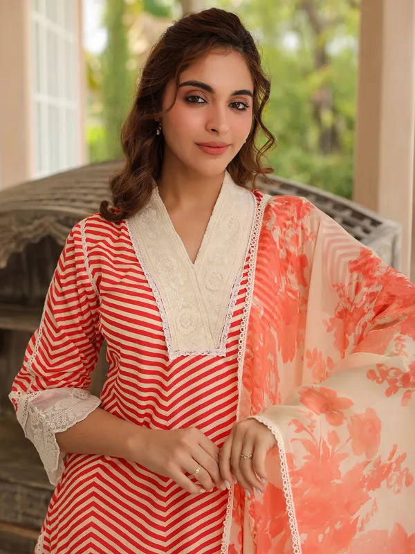 Amazing orange cotton silk printed kurti set