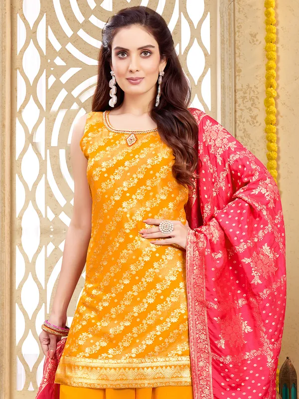 Amazing orange silk palazzo salwar suit