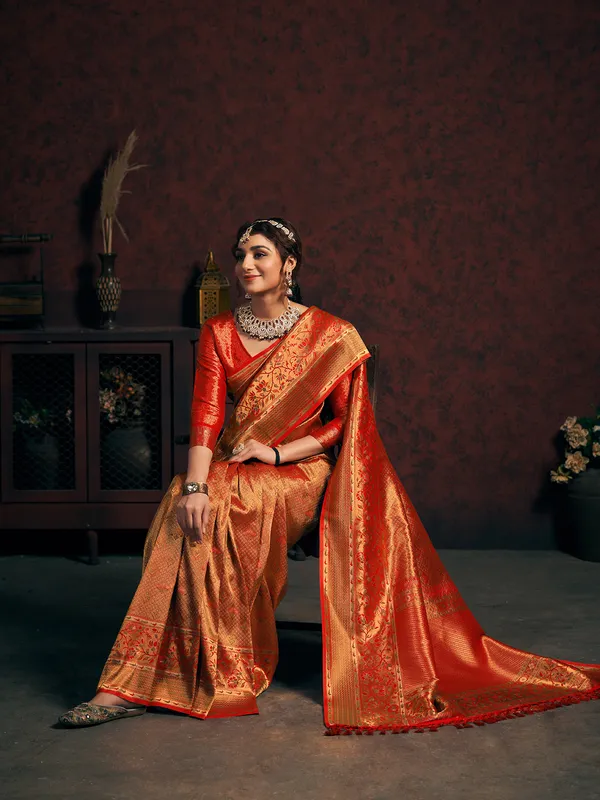 Amazing orange silk saree