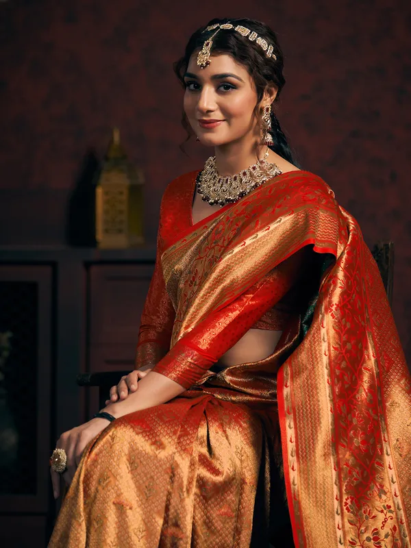 Amazing orange silk saree