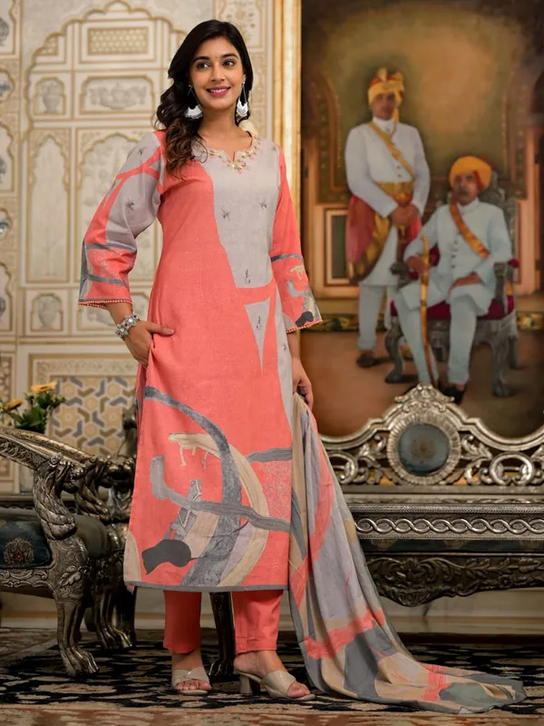 Amazing peach cotton kurti set