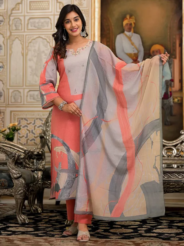 Amazing peach cotton kurti set