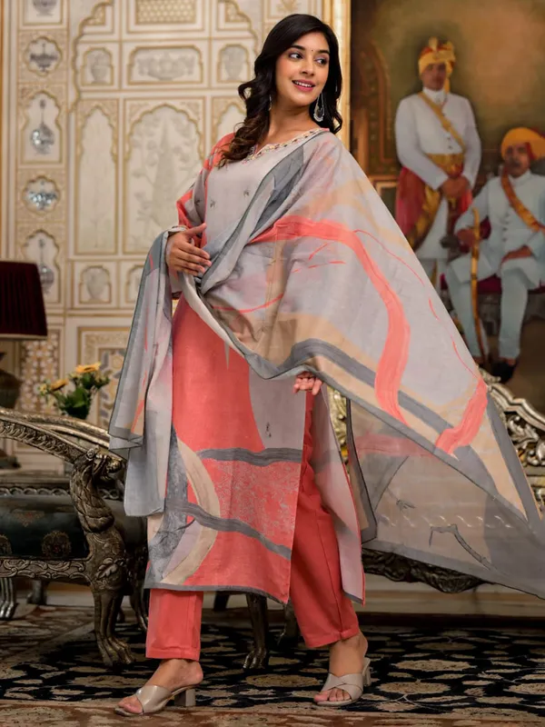 Amazing peach cotton kurti set