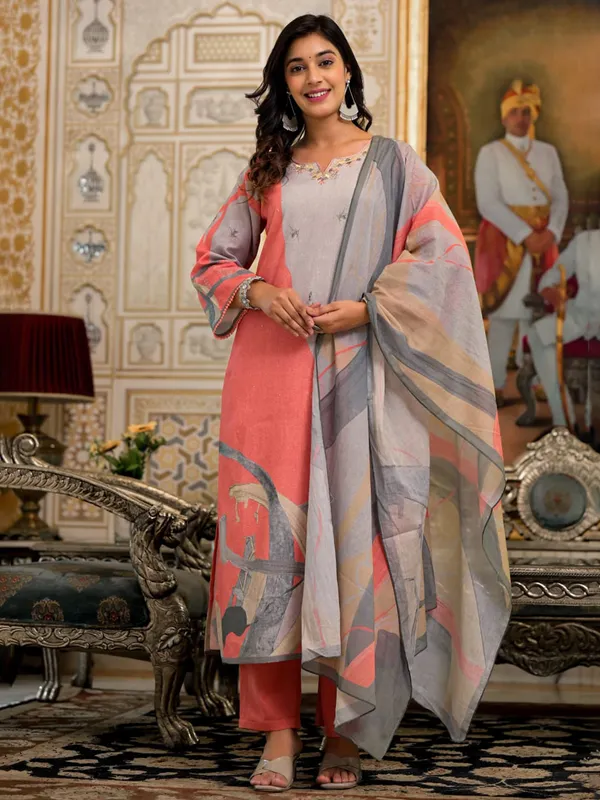 Amazing peach cotton kurti set