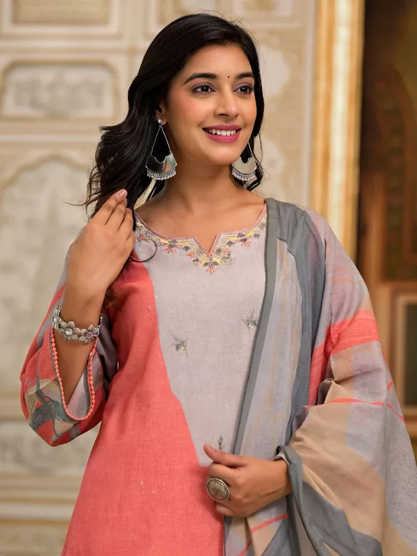 Amazing peach cotton kurti set