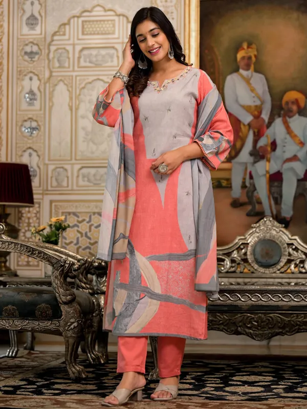 Amazing peach cotton kurti set