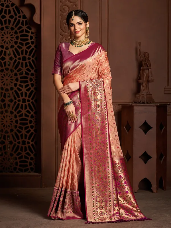 Amazing peach minakari saree