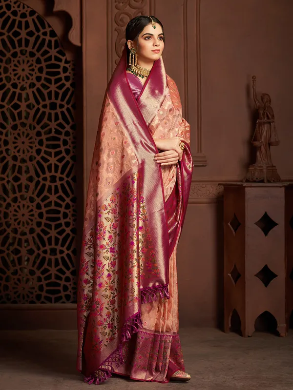Amazing peach minakari saree