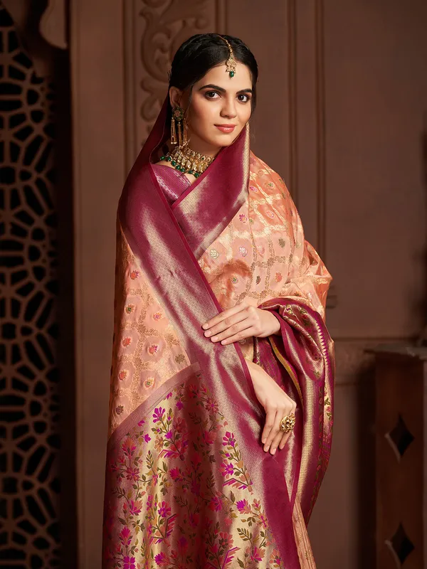 Amazing peach minakari saree