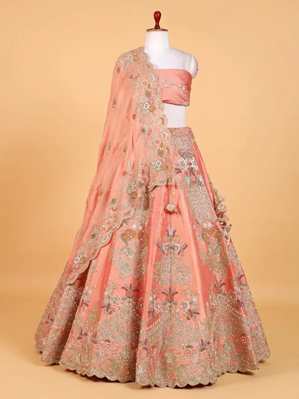 Amazing peach raw silk lehenga choli