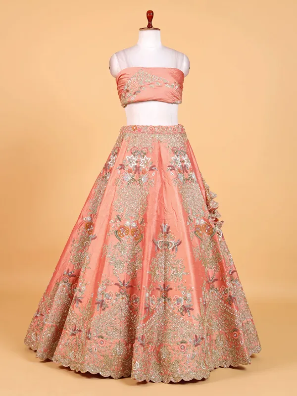 Amazing peach raw silk lehenga choli