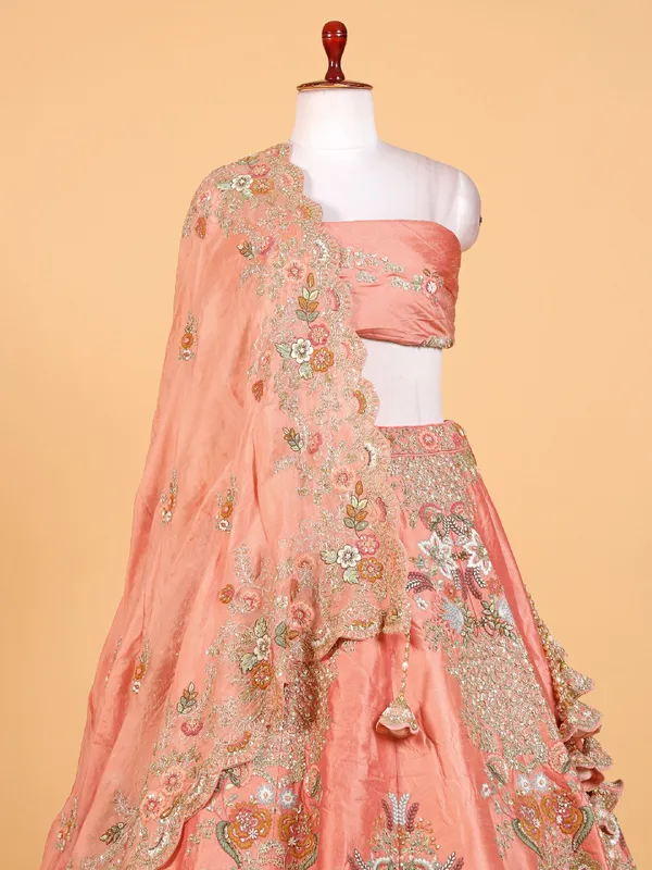 Amazing peach raw silk lehenga choli